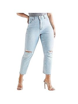 Express Curvy Super High Waisted Ripped Mom Jeans Jeans (view 1)