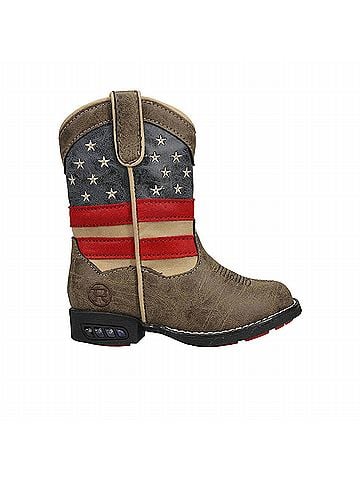 Roper Boy's Faux Leather Patriot Light Up Boots in Blue/Brown/Red (view 1)