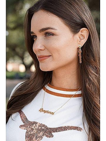 Canvas Women's Texas Longhorns Pavé Autograph Enamel Necklace in Burnt Orange/Gold (view 2)