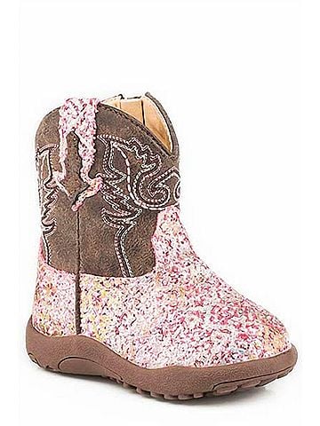 Roper Girl's Glitter Aztec Booties 1 Mo in Pink (view 1)