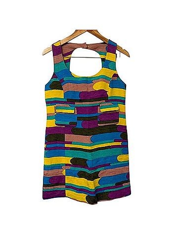 Tibi New York Silk Linen Abstract Geometric Mod Back Cutout Mini Dress Cocktail Dress (view 1)