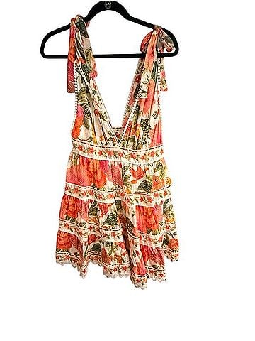FARM Rio Coral &amp; Green Tie-Shoulder Mini Dress Casual Dress (view 2)