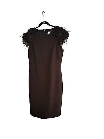 Alberto Makali Black Feather-Trim Sheath Dress Cocktail Dress (view 1)
