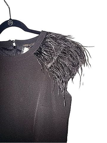 Alberto Makali Black Feather-Trim Sheath Dress Cocktail Dress (view 2)