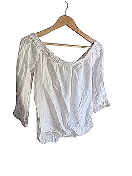 Side Stitch Raw Hem 3/4 Sleeve Blouse (view 1)