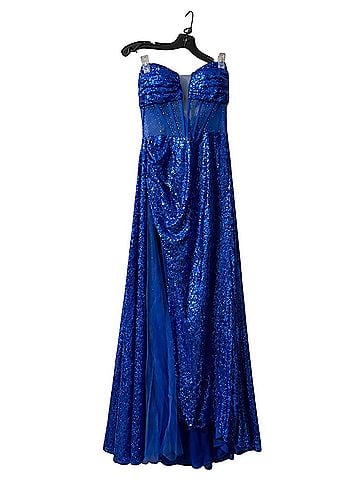 Camilla Royal Blue Sequin Corset Gown w/ Bustle Cocktail Dress (view 1)