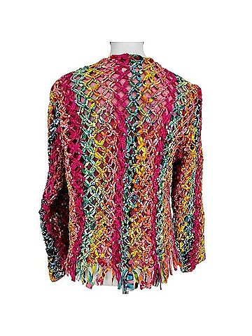 Sandy Starkman Vintage Art To Wear Woven Knotted Rainbow Ribbon Fringe Jacket Jacket (view 2)
