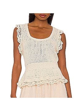 Paige Cream Knit Peplum Tank with Crochet Trim Top (view 1)
