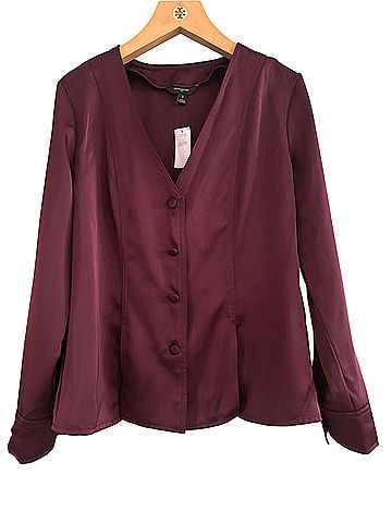 Banana Republic V Neck Satin Jacket Like Long Sleeve Button-Down Shirt (view 2)