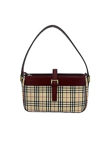 Burberry BURBERRY Nova Check pattern canvas and leather semi-one shoulder bag/handbag in beige burgundy (64941) (view 1)