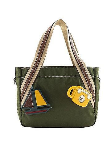 Prada Prada Mini Tote Handbag with Brooch, Nylon, Khaki, Women's (view 1)