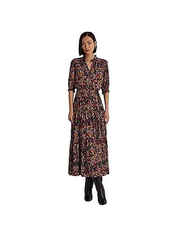 Lauren by Ralph Lauren Dark Floral Georegette Belted Maxi Dress Casual Dress (view 2)