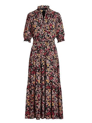 Lauren by Ralph Lauren Dark Floral Georegette Belted Maxi Dress Casual Dress (view 1)