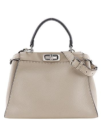 Fendi Fendi Peekaboo Selleria Medium Handbag, 2-Way Shoulder Bag, Bicolor, Leather, Light Gray, 8BN290, 2-Way, A5, Turn-Lock, Women's (view 1)