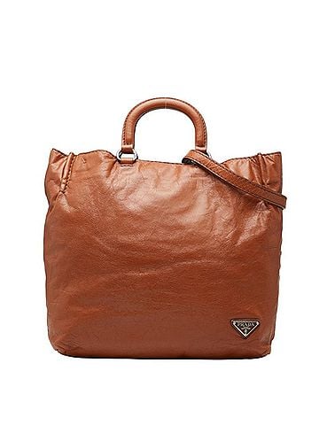 Prada Prada Triangle Logo Plate Tote Bag Shoulder 2-Way Brown Leather Women's PRADA (view 1)