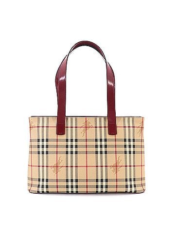 Burberry Burberry Nova Check Tote Handbag, Leather, Beige, Red, Gold Hardware. (view 2)