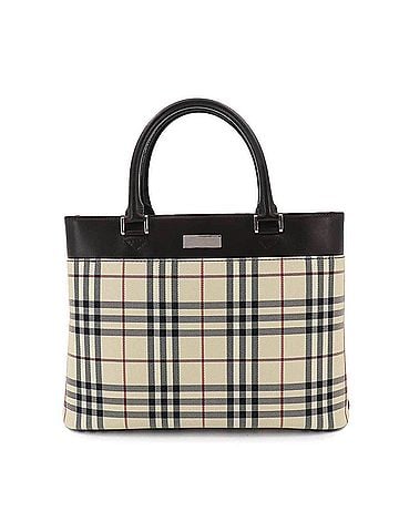 Burberry Burberry Nova Check Tote Handbag, Canvas and Leather, Beige/Brown, Silver Hardware. (view 2)