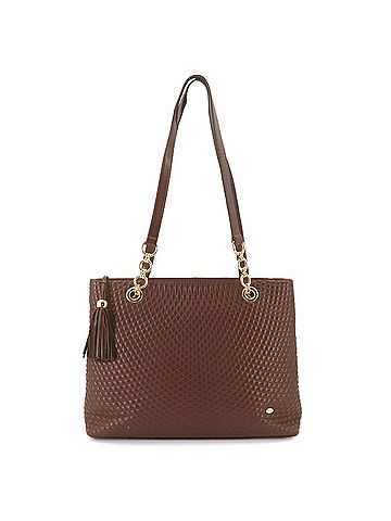 Bally Bally Chain Tote Handbag, Leather, Brown, Gold Hardware. (view 2)