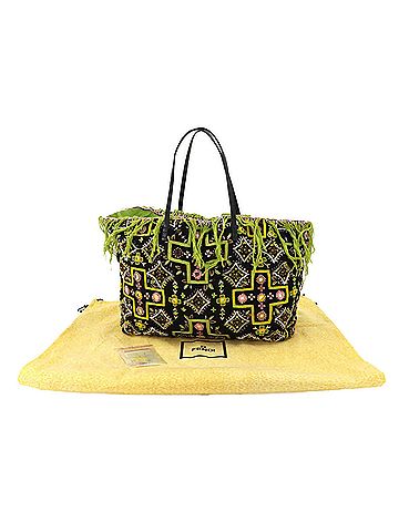 Fendi Fendi Beads Embroidered Tote Handbag, Canvas and Leather, Multicolor, Silver Hardware (view 2)