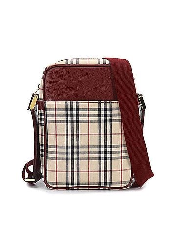 Burberry Burberry Nova Check Shoulder Handbag, Canvas and Leather, Beige, Bordeaux, Gold Hardware. (view 1)