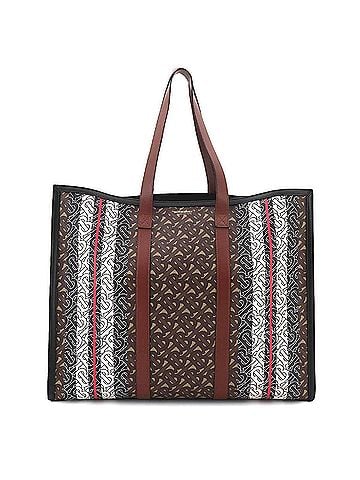 Burberry Burberry TB Monogram Stripe Tote Handbag Leather Brown 80214881 Bag (view 1)