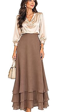 Alex Evenings Taupe Layered Maxi Skirt Formal Skirt (view 1)