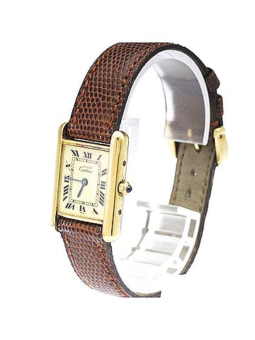 Cartier CARTIER Must Tank Gold Plated Leather Quartz Ladies Watch 366001 (view 2)
