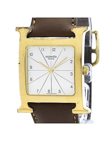Hermès HERMES H Watch Gold Plated Leather Quartz Mens Watch RS1.501 (view 1)