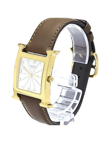 Hermès HERMES H Watch Gold Plated Leather Quartz Mens Watch RS1.501 (view 2)