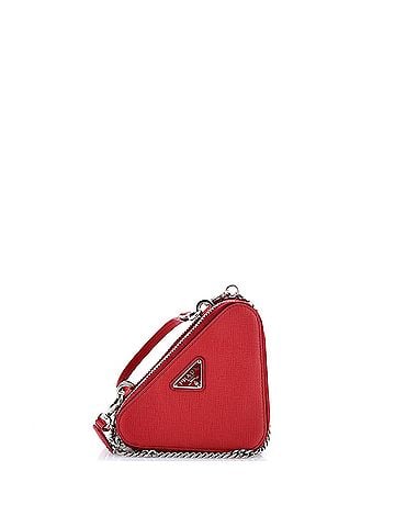 Prada Triangle Double Zip Pouch Bag with Chain Saffiano Leather Mini (view 1)
