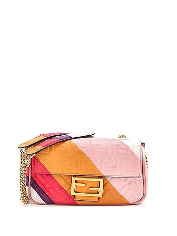 Fendi Midi Baguette Chain Bag Zucca Embossed Leather Medium (view 1)
