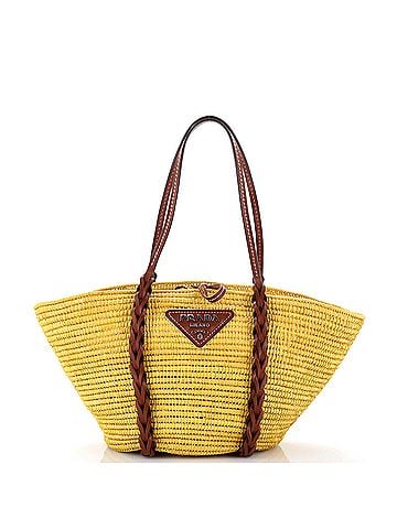 Prada Basket Tote Woven Raffia with Leather Medium (view 1)