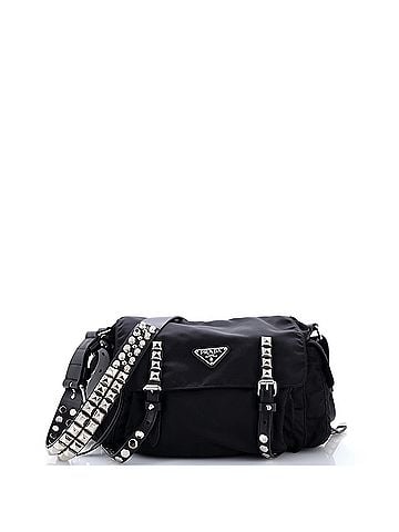 Prada New Vela Flap Messenger Bag Tessuto with Studded Leather Medium (view 1)