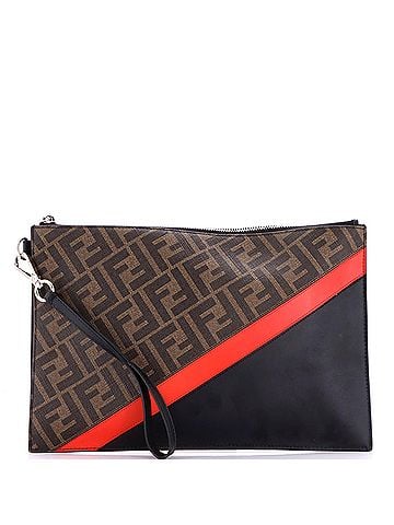 Fendi Zip Flat Wristlet Pouch Zucca Coated Canvas and Leather Medium (view 1)