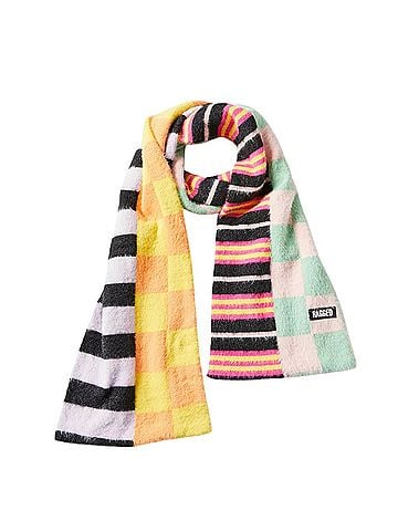 Ragged Fuzzy Colorblock Mixed Print Oversized Scarf (view 1)