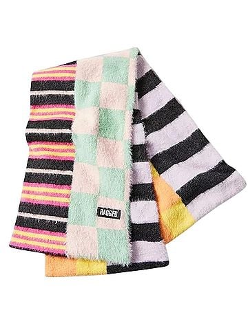 Ragged Fuzzy Colorblock Mixed Print Oversized Scarf (view 2)