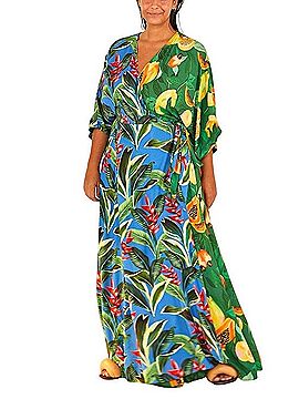 FARM Rio Papaya Mango Tropical Wrap Maxi Dress Casual Dress (view 1)