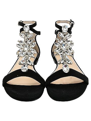 Jimmy Choo Jimmy Choo Averie Embellished T-Strap Sandals in Black Suede (view 2)