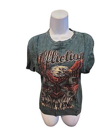 Affliction Green Eagle &amp; Wrench Graphic Tee Short Sleeve Henley (view 1)