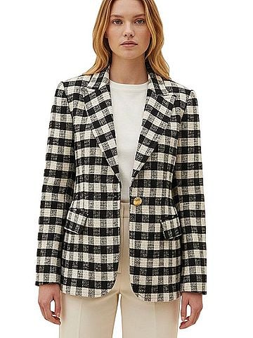Smythe Gingham Lounge Blazer Black White Gold Buttons Blazer (view 1)