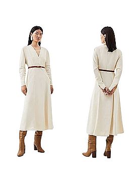 Karen Millen Twill Belted Midi Dress Casual Dress (view 1)