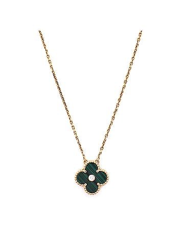 Van Cleef & Arpels Vintage Alhambra Pendant Necklace 18K Yellow Gold and Malachite with Diamond (view 1)