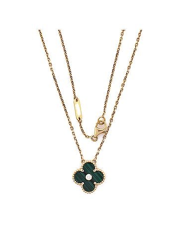 Van Cleef & Arpels Vintage Alhambra Pendant Necklace 18K Yellow Gold and Malachite with Diamond (view 2)