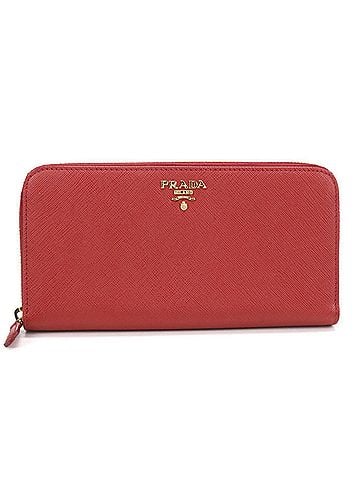 Prada PRADA Prada Long Wallet, Round Zipper, 1ML506, Saffiano Leather, Women's, Red (view 1)