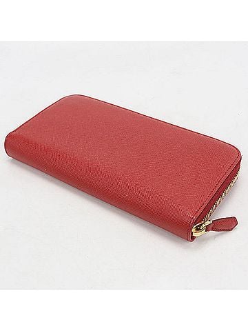 Prada PRADA Prada Long Wallet, Round Zipper, 1ML506, Saffiano Leather, Women's, Red (view 2)
