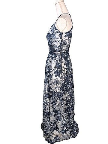 Karen Millen Blue Floral V-Neck Maxi Dress Cocktail Dress (view 2)