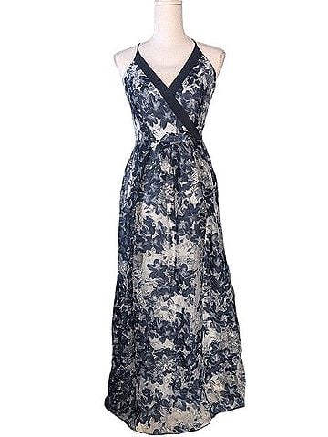 Karen Millen Blue Floral V-Neck Maxi Dress Cocktail Dress (view 1)