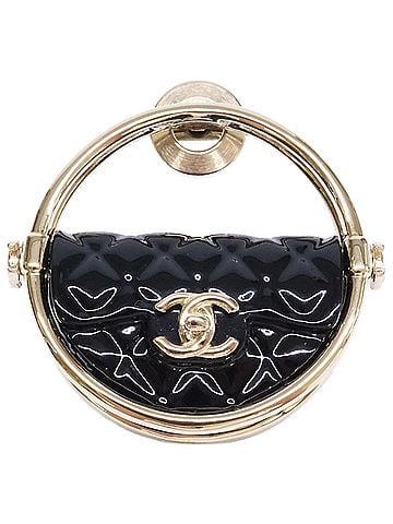 Chanel CHANEL B23C AB9851 Coco Mark Matelassé Bag Motif Hoop Lapel Pin Brooch Black Gold Hardware Women's (view 1)