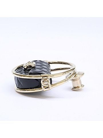 Chanel CHANEL B23C AB9851 Coco Mark Matelassé Bag Motif Hoop Lapel Pin Brooch Black Gold Hardware Women's (view 2)