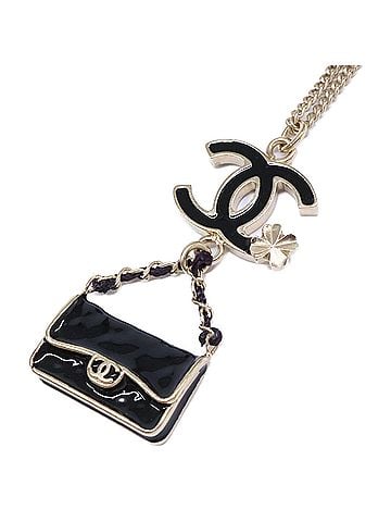 Chanel CHANEL B12A Matelassé Bag with Clover &amp; Coco Mark Motif Long Chain Necklace, Black Gold Hardware, Women's. (view 1)